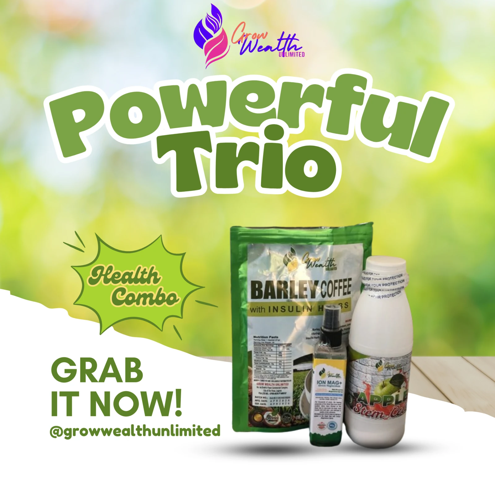 Grow Wealth Unlimited Powerful Trio social media graphic
