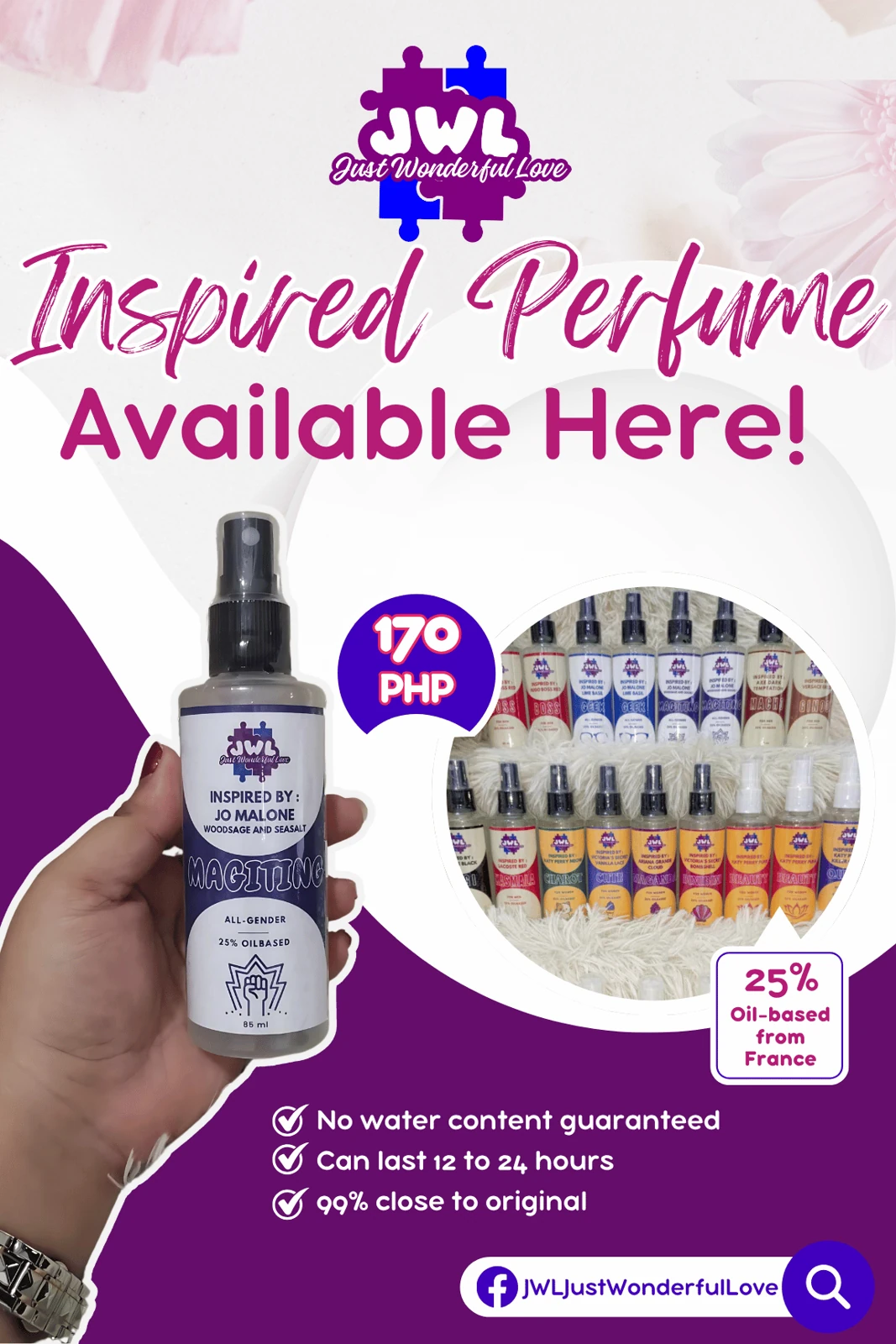 JWL Just Wonderful Love Inspired perfume collection portfolio sample